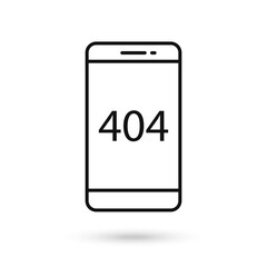 Mobile phone flat design icon with not found 404 sign.