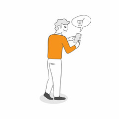 ecommerce mobile shopping illustration with hand drawn sketch doodle style