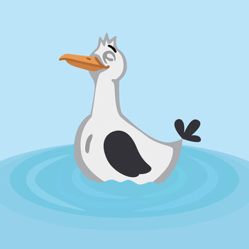 Сute seagull on the water character illustration