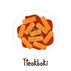 Tteokbokki Noodle vector. Tteokbokki is Korean food. White plate vector.