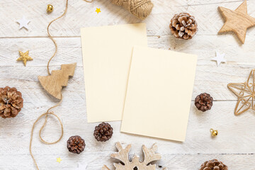 Christmas Composition with a cards flat lay. Holiday mockup