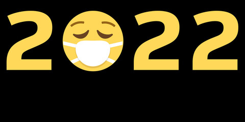 emoji face with medical mask year 2022 on black background,concept vector illustration