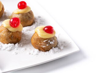 Traditional Italian Zeppole pastry isolated on white background