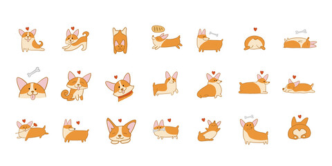 Corgi dogs set. Funny Puppies collection. Sketch for your design