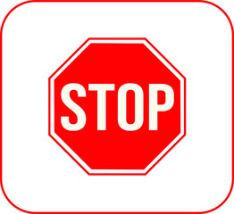 Traffic sign with the word stop in english, Red stop sign on white
