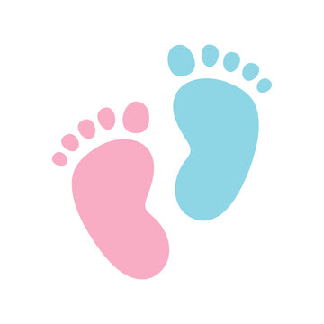 Pink and blue baby footprint icon set vector. Baby footprint silhouette icon isolated on a white background. Imprint of two human feet clip art