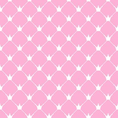 Pink and white crowns pattern background. Seamless pattern background. Vector background.	