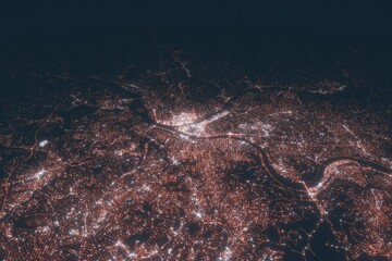 Pittsburgh aerial view at night. Top view on modern city with street lights