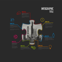 Vector dark puzzle Infographic template with photo placeholder