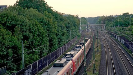 Local Train (S-Bahn) going into station in Frechen- Koeningsdorf (Germany). S-Bahn faehrt in Bahnhof ein.