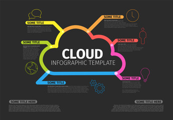 Dark Vector thick line cloud storage Infographic template