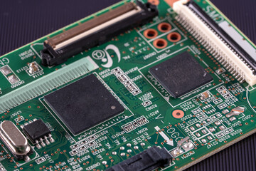 Microcontroller pcb. Close up printed circuit board of an electronic device