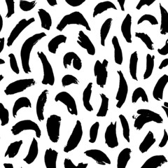 Brush strokes seamless repeat pattern. Random placed, vector ink lines all over surface print on white background.