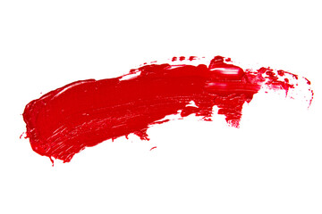 Red creamy texture lipstick track isolated on the white background