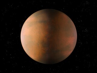 Desert exoplanet isolated. Terrestrial planet in deep space, amazing cosmic landscape 3d illustration. © Nazarii
