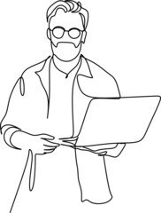 continuous line drawing of office worker concentrated behind computer