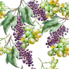 Seamless pattern with  grapes. Watercolor illustration.  Hand drawn. - 456174661