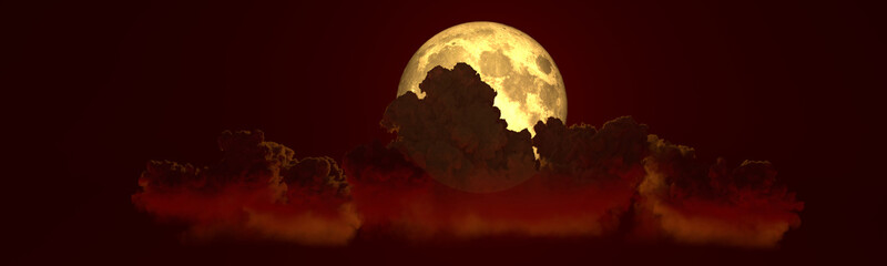 backdrop - panoramic large clouds and moon , computer generated nature 3D rendering