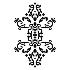 Royal filigree motif.Mehndi pattern. For the design of wall, menus, wedding invitations or labels, for laser cutting, marquetry. Digital graphics. Black and white.