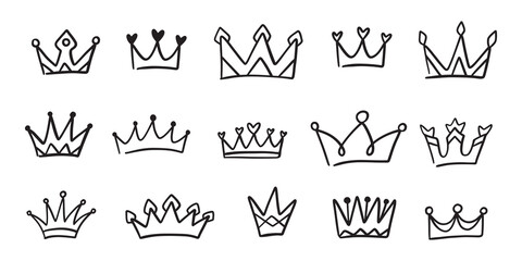 Hand drawn doodle Crowns icons design elements collection