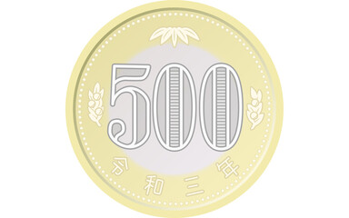 日本円の硬貨（お金）、新500円玉（裏）