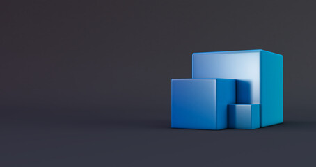 Abstract 3d render, modern geometric background design, 3d blue cube isolated on black background.