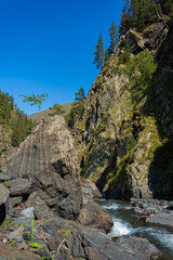 Mountain river among the rocks in Tusheti, travel across Georgia