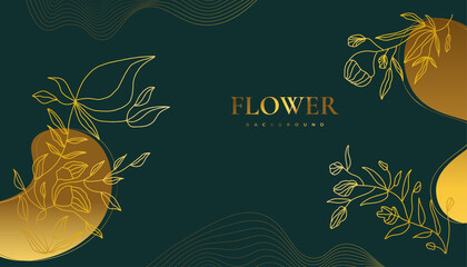 Luxury Golden Flower Background with Elegant Tropical Summer Leaves. Luxury Nature Background with Floral Illustration