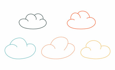Set of multicolored clouds in doodle style, silhouette. Hand drawn vector illustration. Element illustration on white background