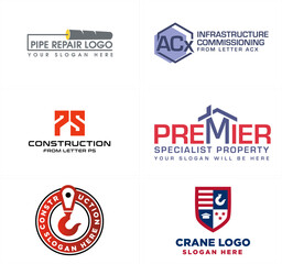 Construction pipe repair home business property logo design