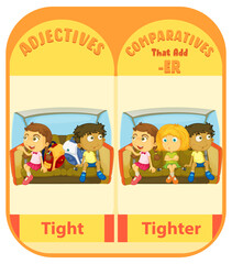 Obraz premium Comparative adjectives for word tight