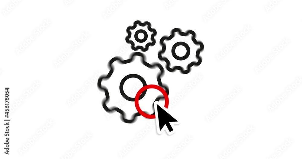 Aufkleber a mouse pointer pointing on animated black and white people icon then converting to industrial gear