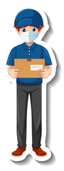 A sticker template with delivery man in uniform holding boxes
