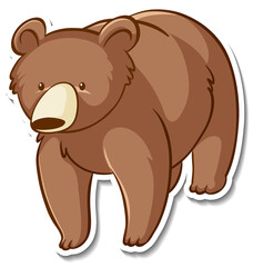 Sticker design with grizzly bear isolated