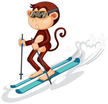 Skiing monkey cartoon character