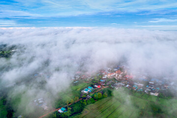 Morning mist in a rural village of Nakhon Phanom province, Thailand