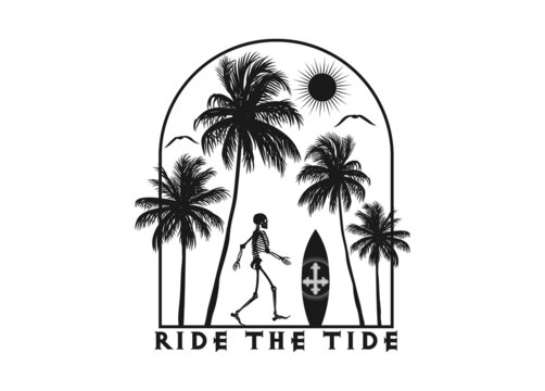 The Skeleton Ready To Surf. Editable, Vector Illustration.