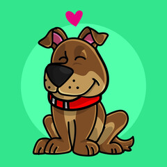 brown dog with red collar on the colored background and with mutt effect