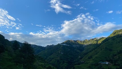 Naklejka premium Mountain Landscape with clouds Hills Station