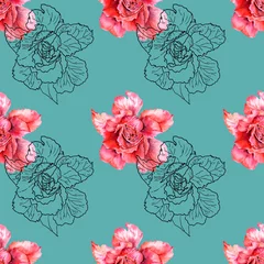 Fotobehang Seamless pattern with roses. © Marina