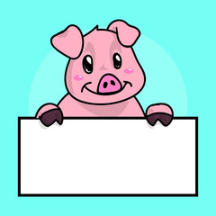 pig illustration vector colors chibi shading cute piggy drawing with white background plate and blue