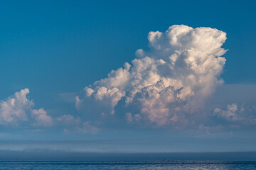 Beautiful cumulus clouds over Lake Baikal