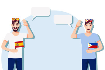 Men with Spanish and Philippine flags. The concept of international communication, education, sports, travel, business. Dialogue between Spain and the Philippines. Vector illustration.