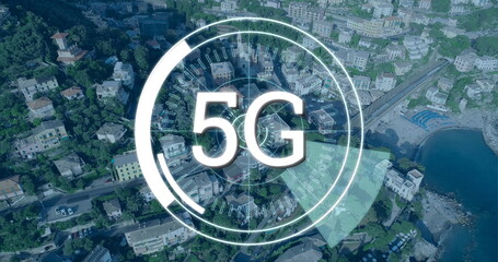 5G written in the middle of a futuristic circles 4k