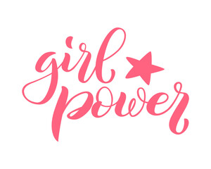Naklejka na ściany i meble Girl power lettering for t-shirts, posters and wall art. Feminist sign handwritten. Template tagline for breast cancer awareness month. Vector illustration.