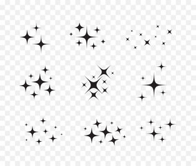Set of stars and sparkles isolated on white background. Sparkles symbols. Sparks and stars Vector illustration