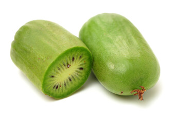 mini kiwi baby fruit (actinidia arguta) on white background 