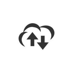 Isolated black and white tech info logo design. Flat cloud service icon. Cloud with arrows sign on white background. 