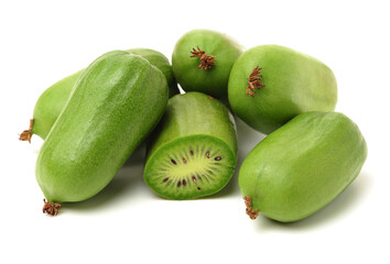 mini kiwi baby fruit (actinidia arguta) on white background 