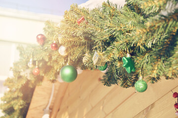 Christmas decorations on roof of store